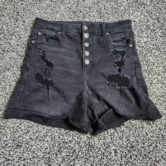 American Eagle Curvy Super Hi Rise Shortie Shorts,Button Fly, Destruction Size 8 - Picture 1 of 8